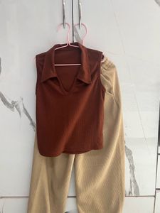 Brown Sleeveless Top &amp; Trouser