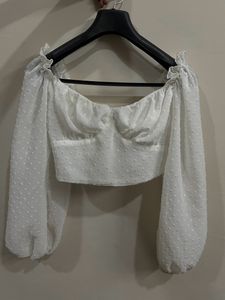 White Ballon Sleeve Crop Top