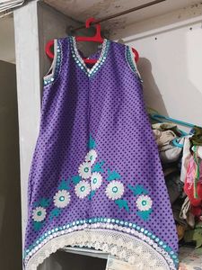Purple mirror embellishe asymmetrical kurta