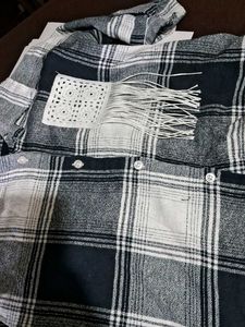 Cropped Plaid Shirt with Fringe