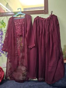 Maroon Embroidered Kurta Suit