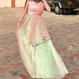 Elegant Pink &amp; Green Lehenga Choli Set