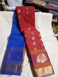 Red &amp; Gold Silk Blend Saree
