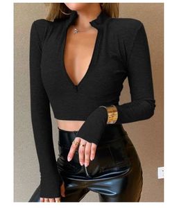 Ribbed Crop Top Black Zip Up