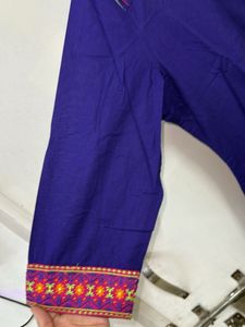 Purple Kurti With Embroidery On Neck And Sleeve
