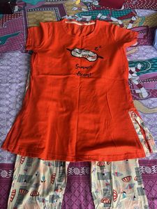 Sweet Dreams Cotton Orange Capri Night Wear