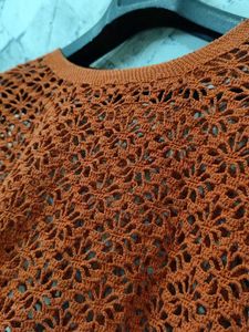 Orange Brown Crochet Tshirt