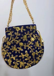 Blue &amp; Gold Clutch (Rajasthani potli)