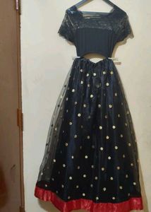 Black &amp; Gold Polka Dot Party Dress Ethnic Lehenga