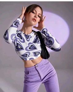 Heart Print Long Sleeve Crop Top