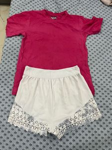 Pink T Shirt With White Shorts