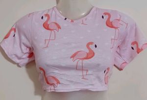 Flamingo Print Pink Crop Top