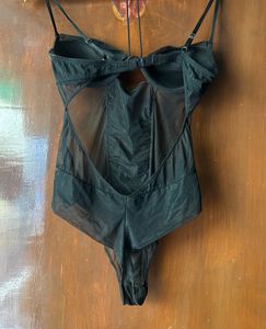 Black Sheer Ruched Bodysuit