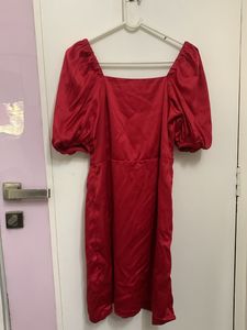 red square neck dress