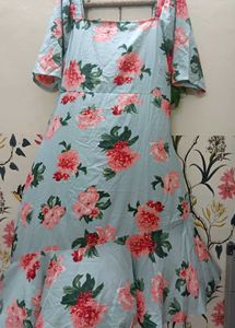Floral Print  Light Blue Dress 44 Xxl