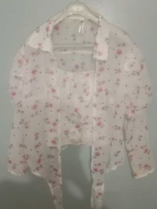 Beautiful Ful White Top With Shrug And Floral Prin