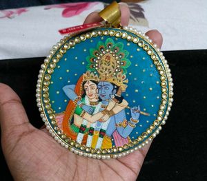 Radha Krishna Hand Painted Semi Precious Pendant