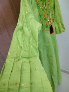 Green Printed Kurti with Tassels