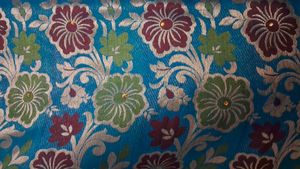 Blue Floral Design  zari work with minute stone