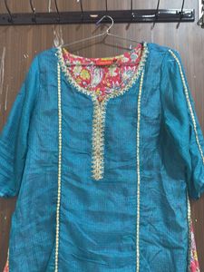 Teal &amp; Pink Kurta Set