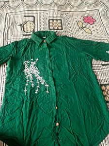 Dark Green Shirt Style Top