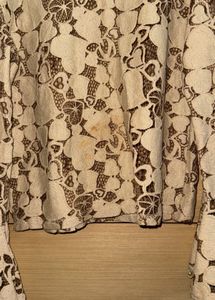 Beige Top With Pearl &amp; Lace Details Styled Sleeves