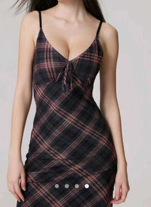 Plaid Tie-Front Midi Dress