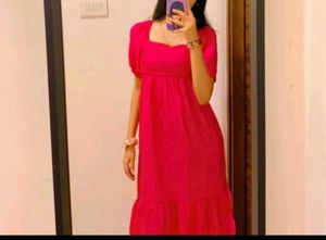 Hot Pink Puff Sleeve Dress