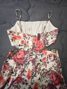 Printed Satin Poplin Side Cut-Out Dress