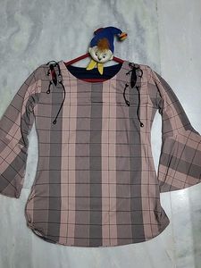 Bell Sleeve Plaid Top