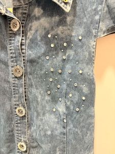 Denim Mini Dress with Embellishments