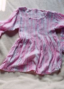 Pink Striped Peasant Top