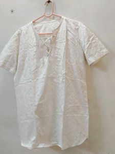 White Lace-Up Short Sleeve Top