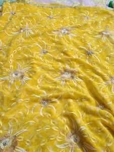 Yellow Sareewith Silver Sides