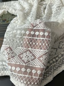Off White Net Embroidered Top