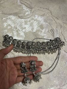 Boho Silver Choker & Earring Set