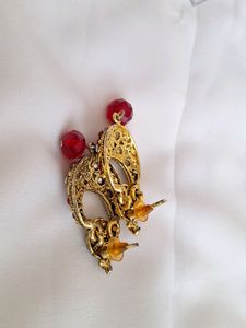 Beautiful Ethnic Gold And Red Earrings
