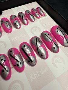 (Sale) Hot Pink Long Press On Nails Oval Shape
