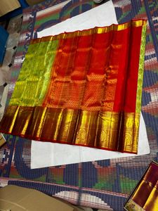 Green &amp; Red Pure Kanchipuram Silk Saree