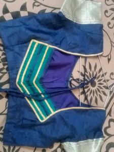 Blue and Gold Saree With Blouse