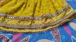 Yellow Floral Mirror Trim Suit Set