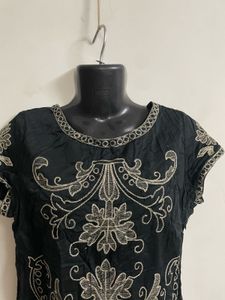 Black Embroidered Party Dress