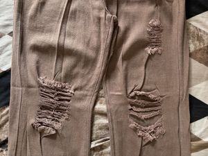 Urbanic Brown Ripped Straight Fit Jeans For Women