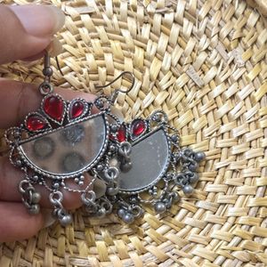 Red Mirror Jhumka Earrings