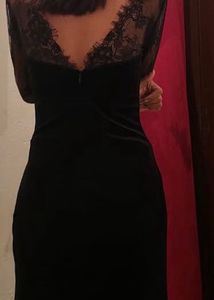 Elegant Black Velvet &amp; Lace Gown