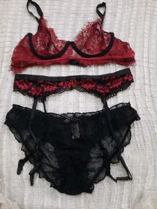 Red & Black Lace Lingerie Set