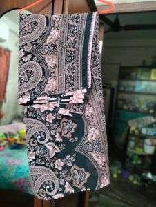 Black Floral Printed Soft Saree.