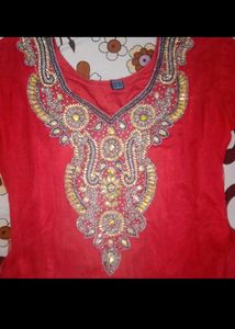 Red Embroidery Anarkali With Dupatta