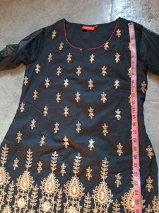 Black &amp; Gold Embroidered Kurti, Pent,Hills