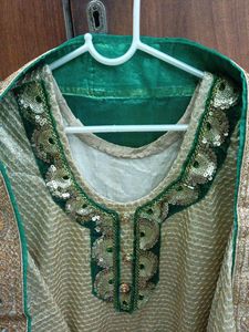 Forn Fabric Golden Glittering Kurta With Dupatta